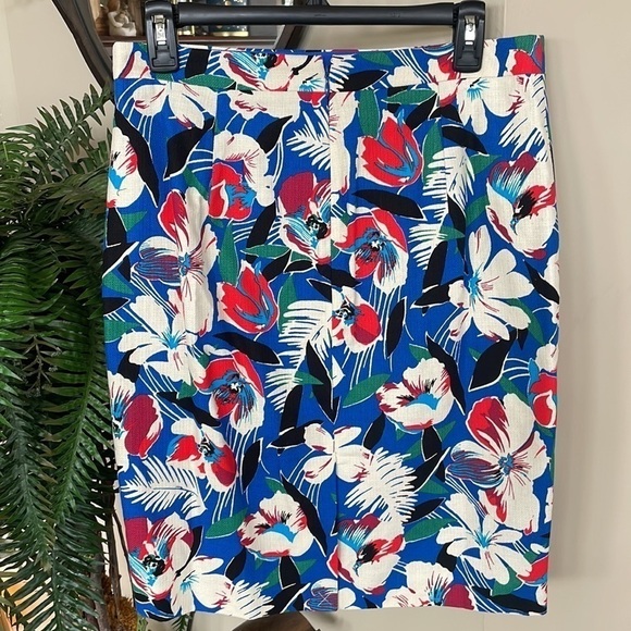 Brand New J. Crew Basket Weave Cotton Bright Floral Lined Pencil Skirt - Picture 4 of 12